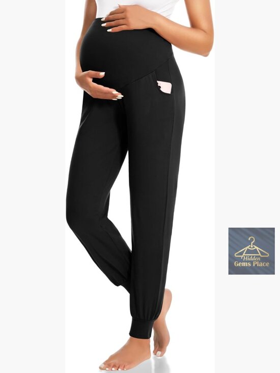Pants - Maternity Pants with Pockets, Over Belly Joggers, Thick Pregnancy Sweatpants
